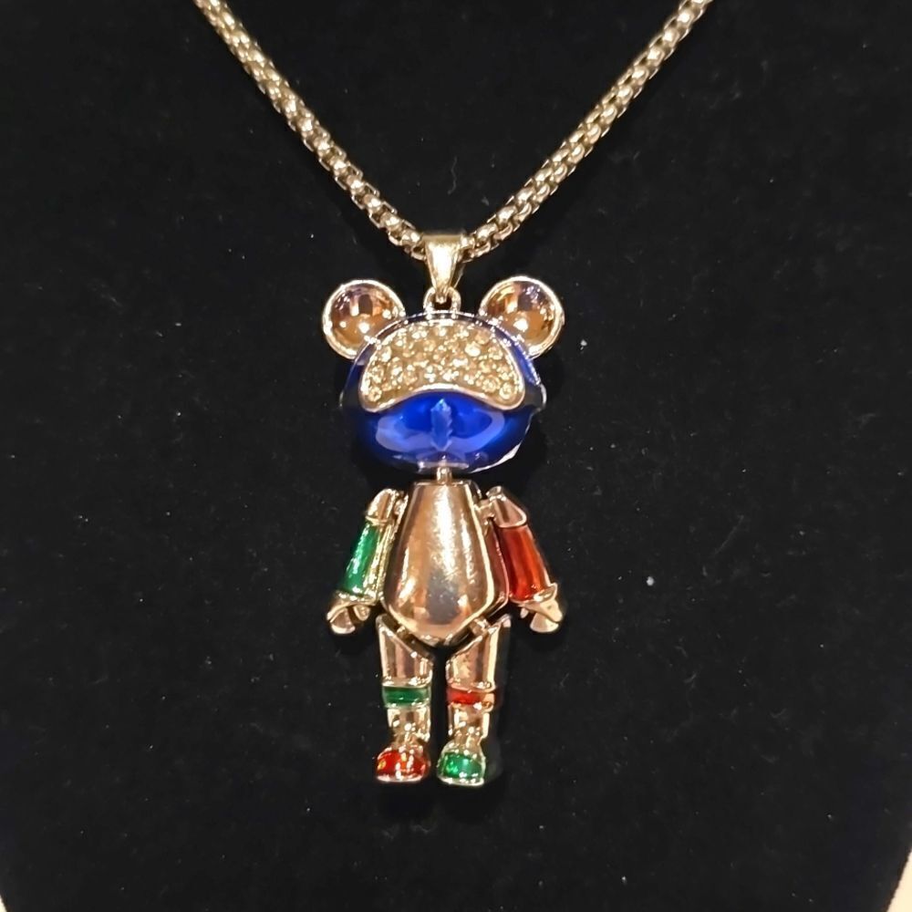 Austrian Crystal Teddy Bear Robot Necklace! NWOT!